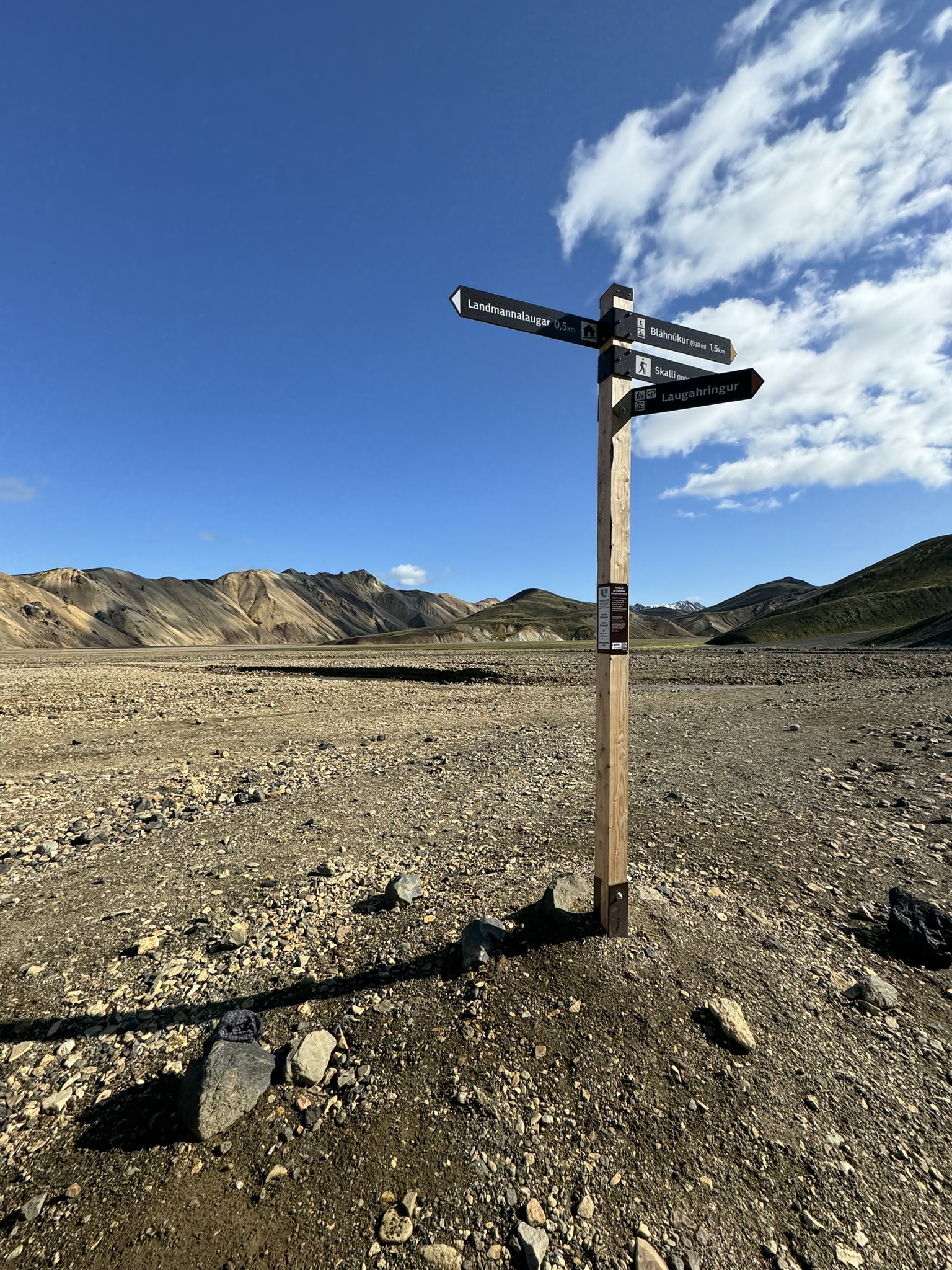 Trail sign in mountain landscape