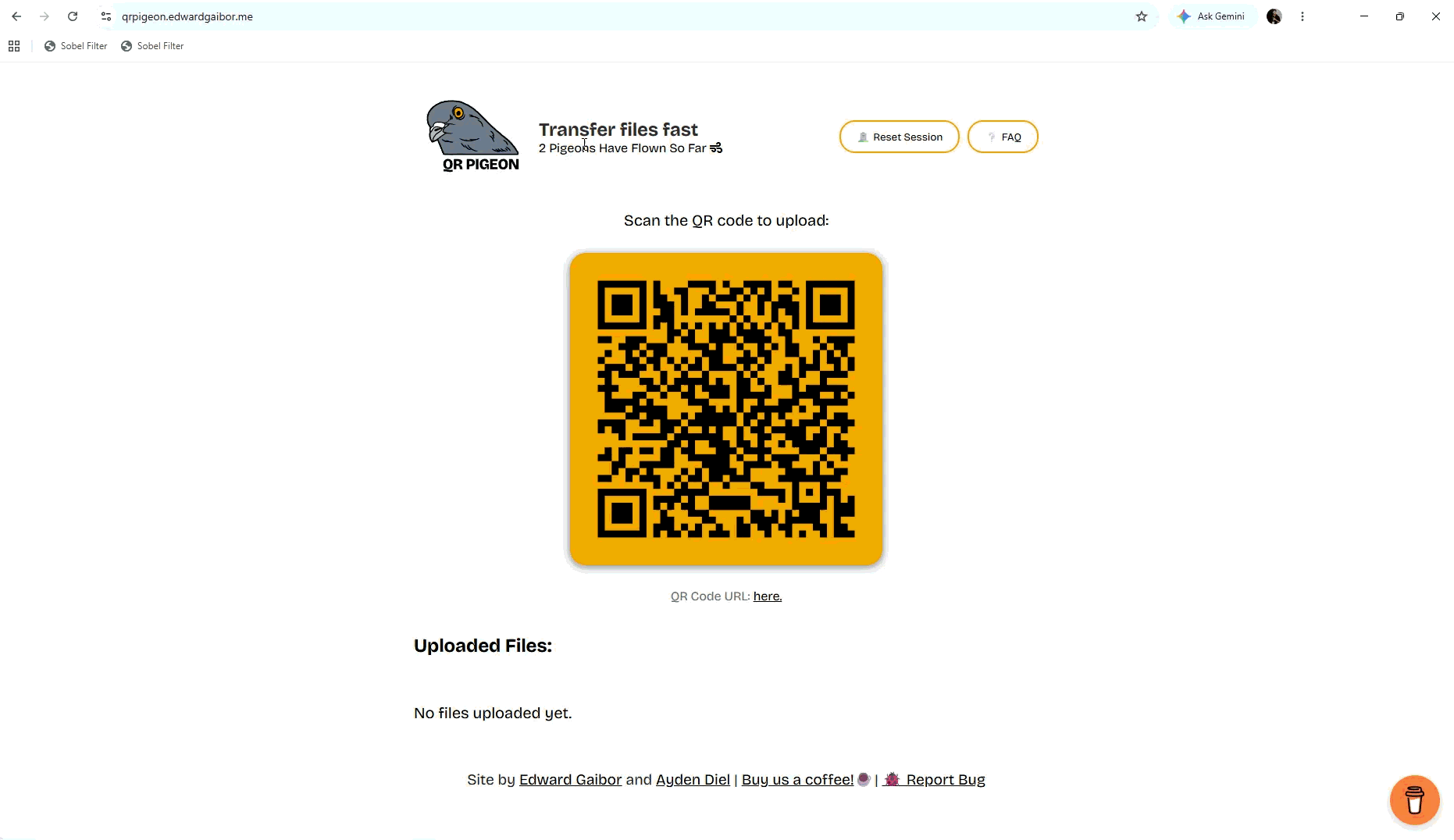 QR Pigeon image-sharing app preview